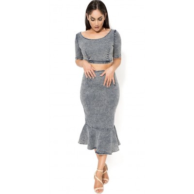 'Aanisa' denim two piece dress with fluted hem